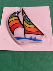 5 Rainbow Puffy Stickers vtg 1980s sailboat surfer sun sail boat bicycle lot A