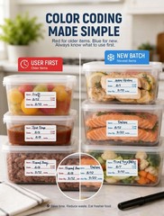 1000 Pcs Blue Red Removable Food Date Labels 1 x 2 Inch 2 Rolls