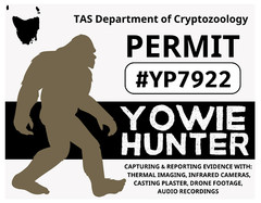 TAS YOWIE HUNTER PERMIT Glossy Vinyl Sticker NEW Tasmania Cryptids Bigfoot