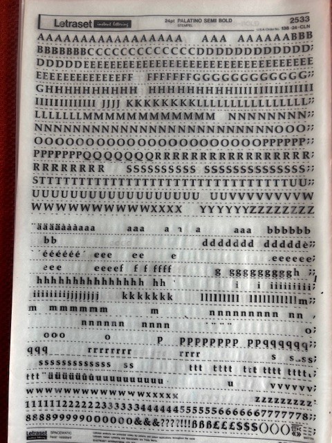 3 Letraset INSTANT LETTERING Transfer Letters 24 pt Palatino Semi-Bold 1