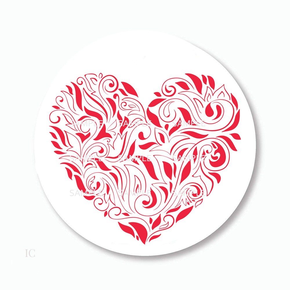 48 RED FLOURISH HEART ENVELOPE SEALS SCRAPBOOK STICKERS 1.2″ ROUND STICKERS