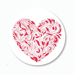 48 RED FLOURISH HEART ENVELOPE SEALS SCRAPBOOK STICKERS 1.2″ ROUND STICKERS
