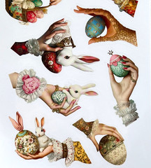 Egg in Hand Easter Rabbit Stickers 4 Sheets Vintage Style Junk Journal Collage