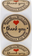 Hybsk Kraft Thank You Hand Made with Love with Red Heart Stickers 1.5″ Inch