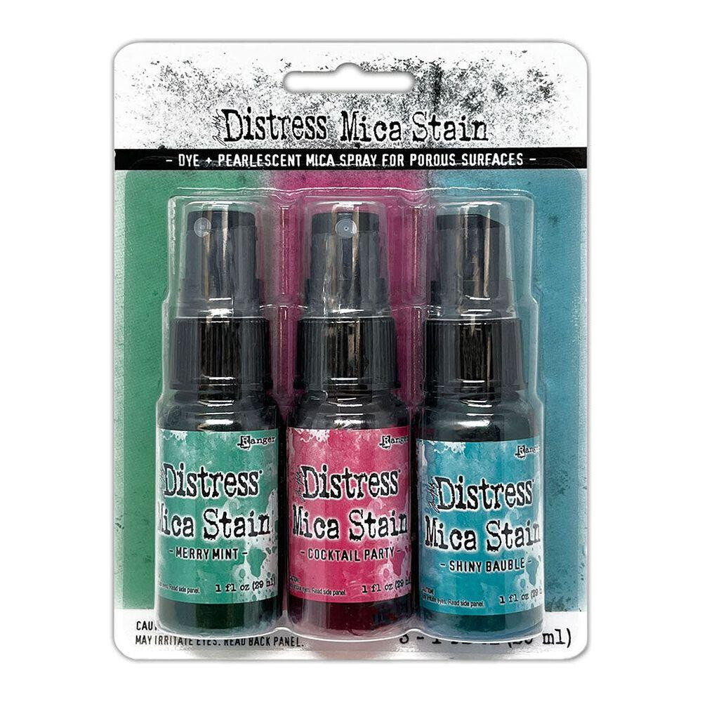 RANGER DISTRESS MICA STAIN -3 COLORS, MERRYMINT, COCKTAIL PARTY, SHINY BAUBLE