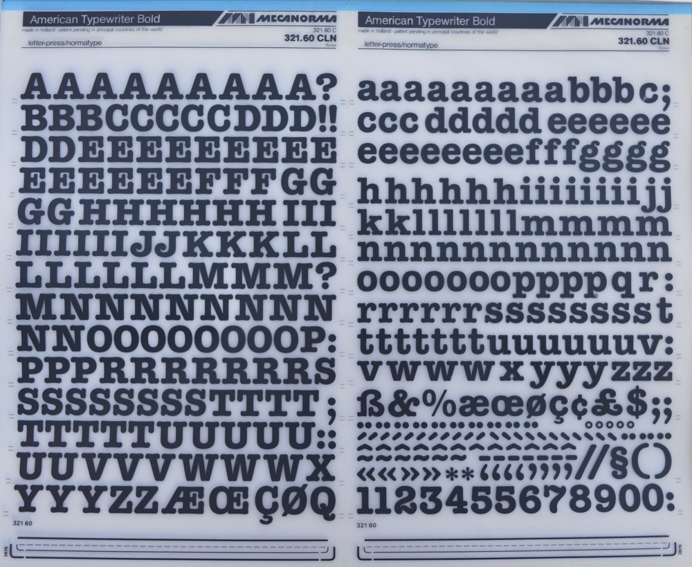 Mecanorma Dry Transfer Lettering 321.60 CLN #177 AMERICAN TYPEWRITER BOLD 15mm