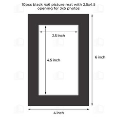 Photo Mat White Core Bevel Edge Fits 2.5×4.5 Openings 4×6 Inch Black 10 PCS