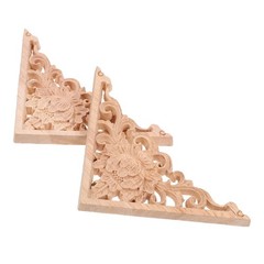 2Pcs Reusable Wooden Carving Appliques Khaki DIY Cabinet and Door Decor