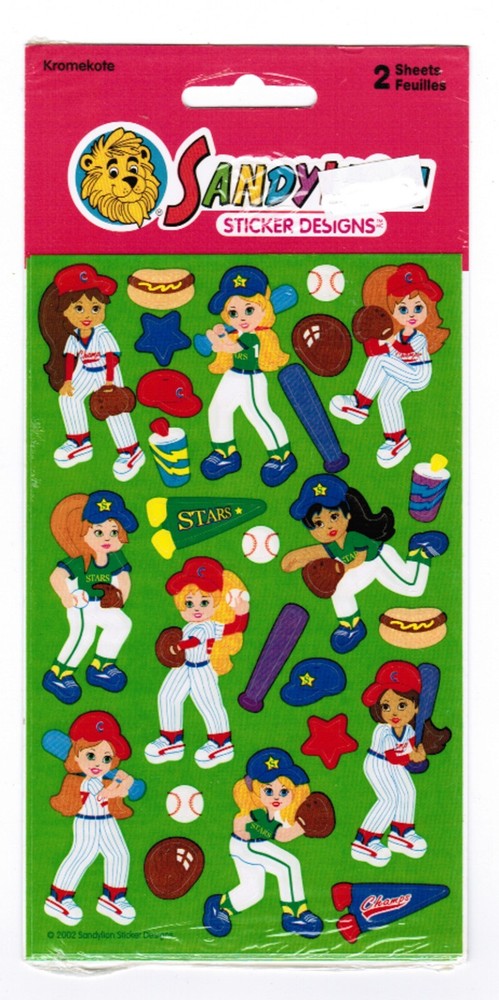 Vintage NEW PACK Sandylion Girls BASEBALL Scrapbook Stickers! 2 Sheets NIP