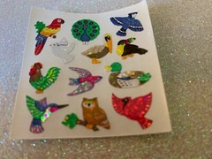1 SQUARE (1 SQ) RARE SANDYLION STICKERS MULTI-COLOR MIXED GLITTER BIRDS 12 PCS