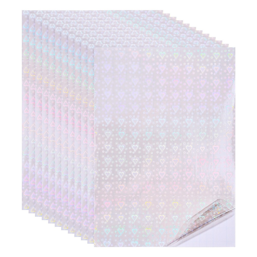 12x8in Holographic Laminate Sheets 12Pcs Sticker Paper Heart Pattern