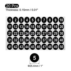 20 Sheets Round Number Stickers, 1-50 Consecutive Number Labels, Black(1″ Each)