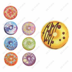 500pcs 1.5in 8 Designs Sweet Donut Stickers Round Shaped Chrome Paper For Bakery