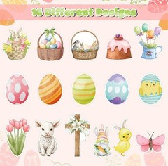 40 Pieces 1.5” Happy Easter Cross Bunny Egg Stickers Party Decor Envelope Seals