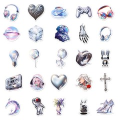 50Pcs Silver Decorative Stickers | Creative & Girly Heart Design Korean Ins Styl
