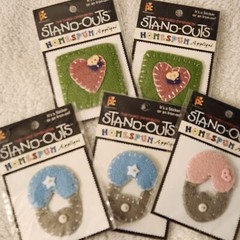 NEW Lot 5 Stand Outs Sticker Applique Iron On Heart Baby Diaper Pin Blue Pink -H