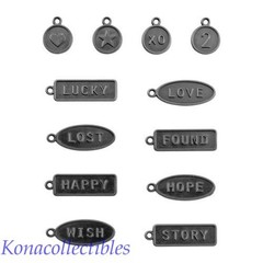 Idea-Ology Tim Holtz Metal Word Tags New! Tiny charms, Happy, Love, Lost, Lucky