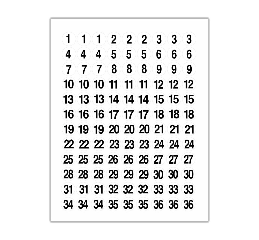 3x STICKERS NUMBERED 1-36 SEQUENTIAL WHITE~3/4″ CIRCLE LABELS Consecutive