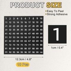 10Pcs 0.4 Inch 1 to 100 Vinyl Consecutive Number Stickers, Black