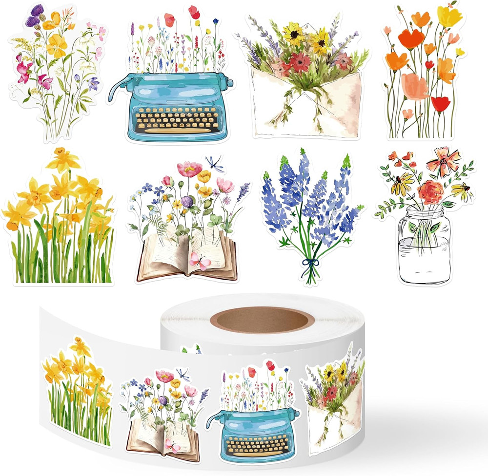 500Pcs Wildflower Stickers Roll Summer Floral Paper Decals Spring Flower