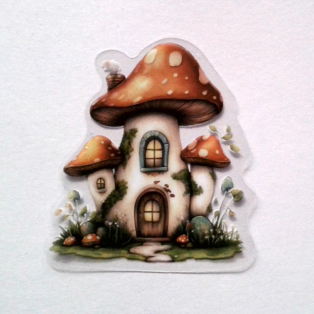 Mushroom Fairy Tale House Clear Vinyl Decal Sticker Water Resistant Laptop Gift