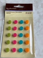 3D RECOLLECTIONS ADHESIVE EMBELLISHMENTS MULTI-COLORFUL BUTTONS 20 PCS 3D