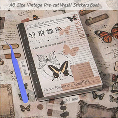 40 Sheets A6 Vintage Washi Stickers for Adults, Retro Butterfly Stickers with S