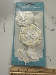 Jolee’s Boutique Dimensional Sticker 4PC White Glitter Butterfly Paper Flowers