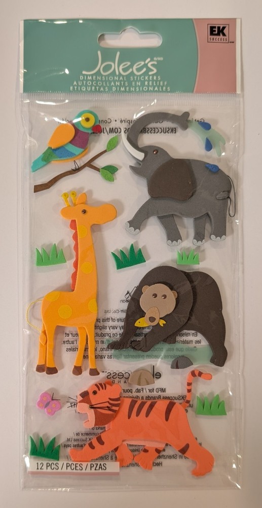 Jolee’s Zoo Animals Foam Scrapbooking Stickers Elephant Giraffe Bear Tiger