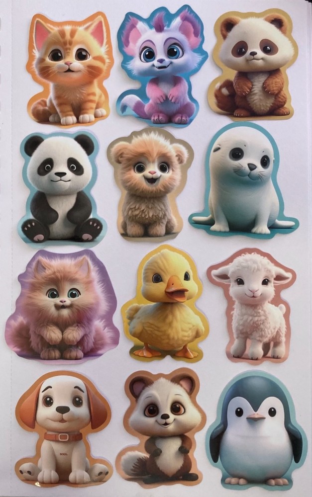 SET #3~ 12 Cute Colorful Cartoon Animal Stickers ~ Kids Junk Journal Supplies