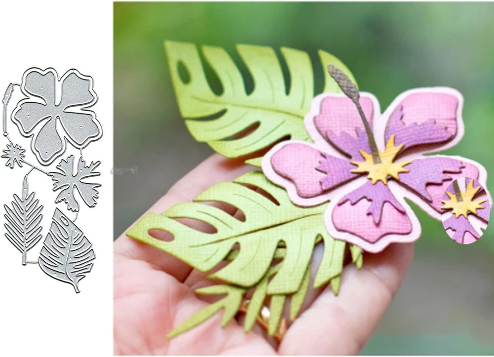 7PCS Hawaiian Flower Leaf Metal Die Cuts,Spring Flower Leaves Card Cutting Dies