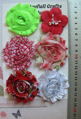 Red Green Silver White Christmas Time Cotton Organza 6Flower Mix 50-60mm NJC Z5D