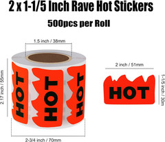 Hybsk 500Pcs Rave Hot Stickers 2 X 1-1/5 Inch Fluorescent Red Hot Flame Fire Sha