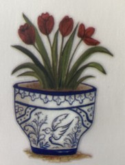 BEAUTIFUL VASE W/FLOWER Rub-On(6”x 9”)Potted Plant•Teapot•Daffodils•Bloom•Garden