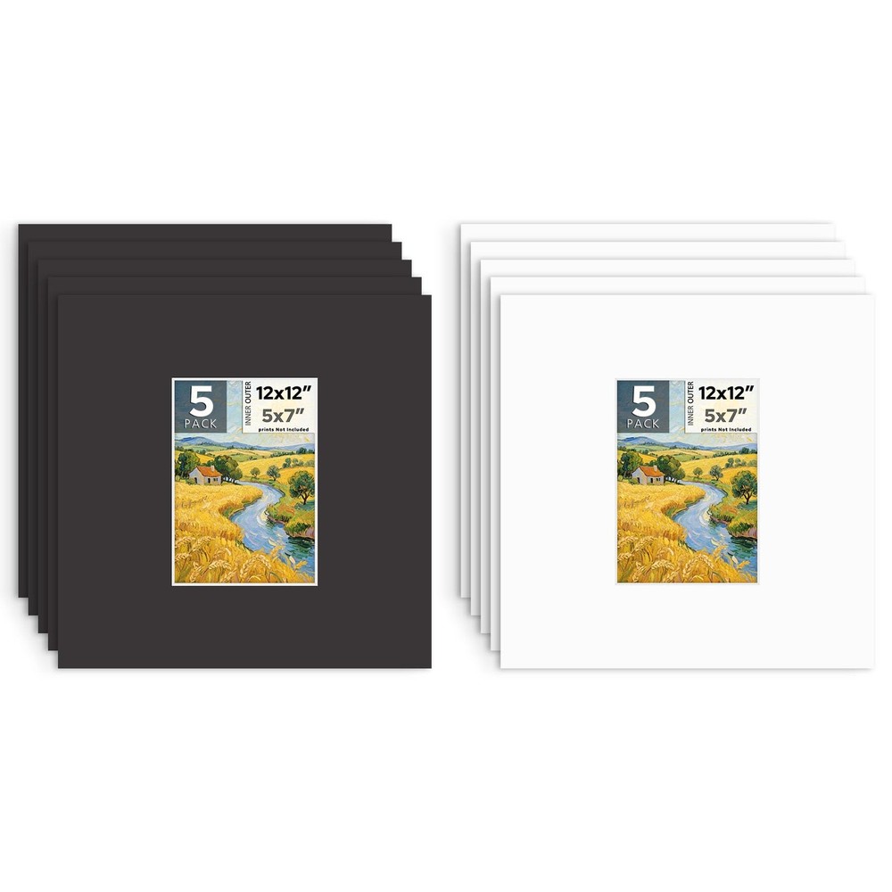 10 Pack 12×12 Picture Mats for 5×7 Photo Acid Free Bevel Cut White Core Board