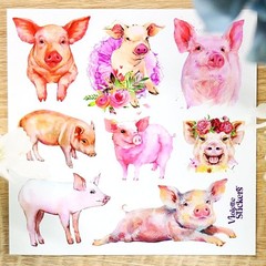 Violette Stickers – Pink Pigs – 1 Floral Pig Farm Animal Sticker Sheet – Crafts