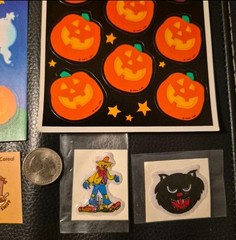 Vintage Hallowen sticker sheet bundle lot puffy scratch and sniff ghost pumpkin