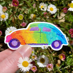 Lot of 5 Weatherproof Vinyl Stickers: Rainbow Splatter Paint Beetle Car