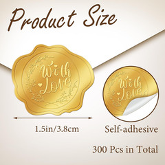 300 Pcs Gold Envelope Seal Stickers Embossed Foil, with Love Heart Stickers