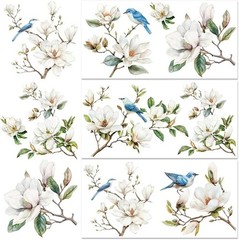 Vintage Rub on Transfers 3 Sheets Magnolia Flowers Birds Furniture DIY Craft