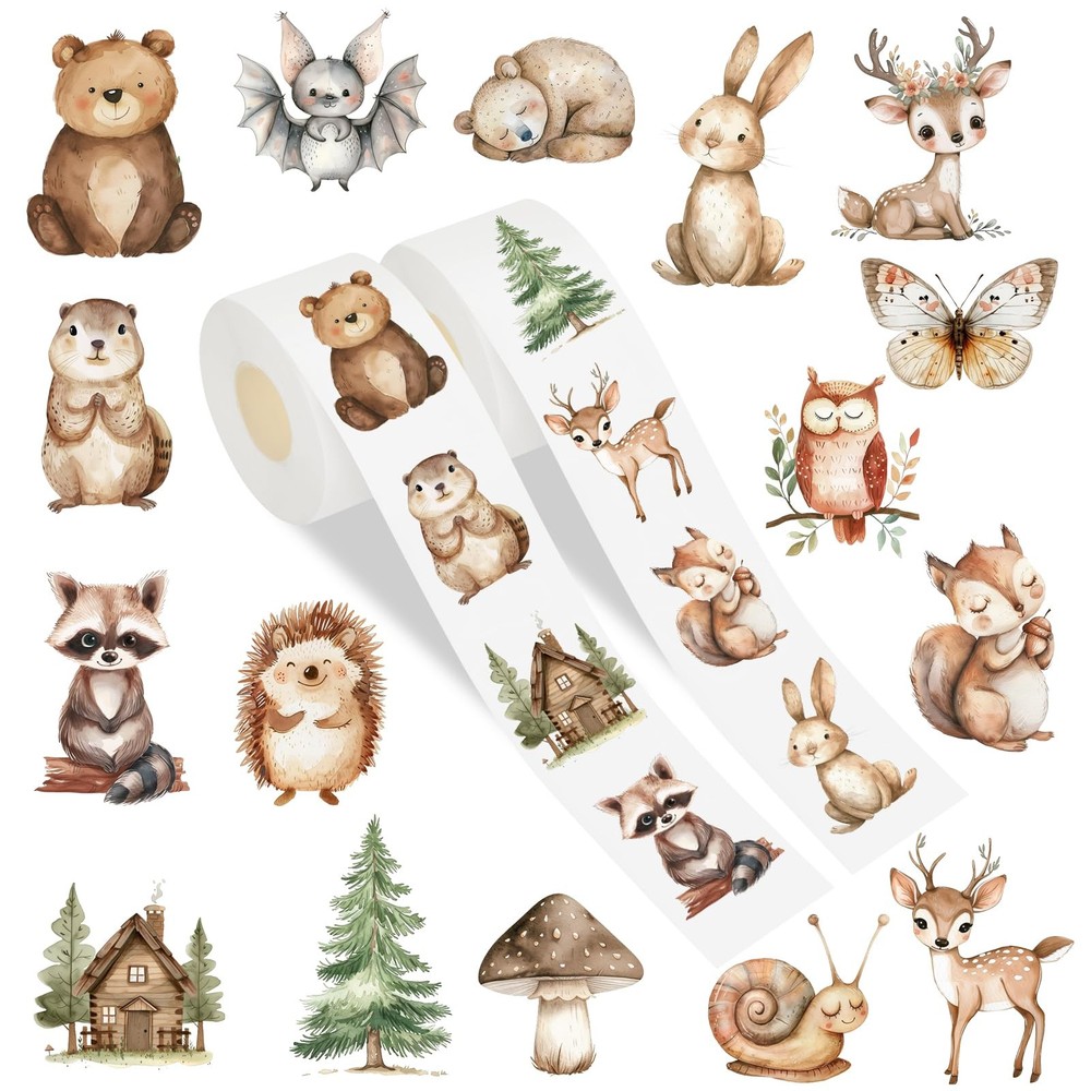 1000Pcs Woodland Animal Stickers Roll Watercolor Forest Animal Label Decals S…