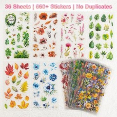 660+ Botanical Flower Stickers 36 Sheets Transparent Scrapbook Journal Decals