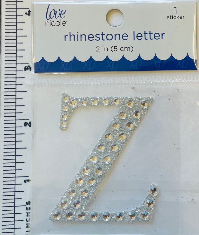 Letter Z Rhinestone Sticker 2″ Clear Silver Glitter Scrapbook Monogram Bling