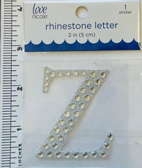 Letter Z Rhinestone Sticker 2″ Clear Silver Glitter Scrapbook Monogram Bling