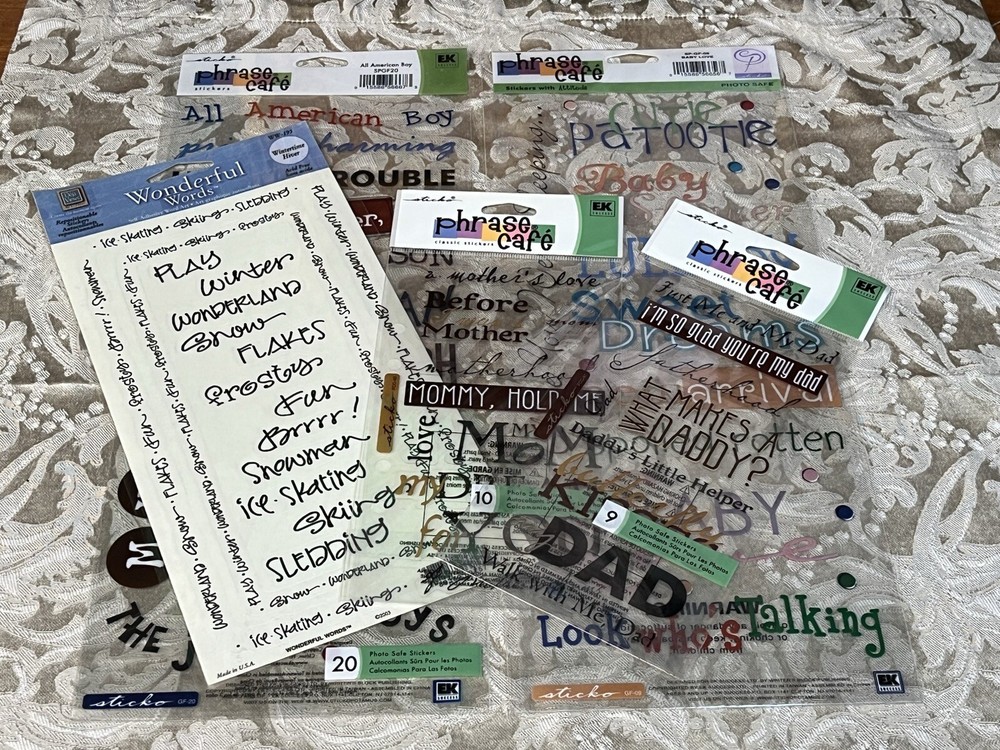 EK Phrase Cafe BOY THEMED PHRASES Craft Scrapbooking Sticker Pack Bundle Set