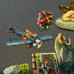 Vintage Airplane & Easter Die Cut Scrap Lot 15 Pc Rabbits Roosters Angels German