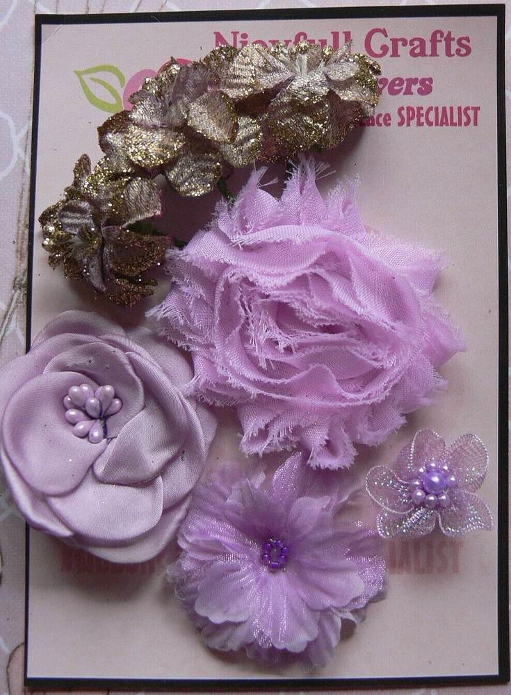 LAVENDER ORCHID MAUVE GOLD Fabric Organza Satin 7 Flower Pk 25-55mm O2 A NJC