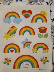 Vintage 1982 Hallmark Stickers Sheet Rainbows Butterfy Flowers Hearts Stars RARE