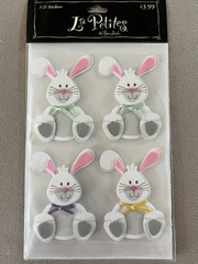 3D “Easter Bunny” Stickers-Sheet Is 4” X 6”, Each Bunny Is: 1 3/4” X 2 1/2”, New