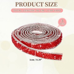3Rolls Self Adhesive Resin Rhinestone Strips, Diamond Bling for Crafts, Red